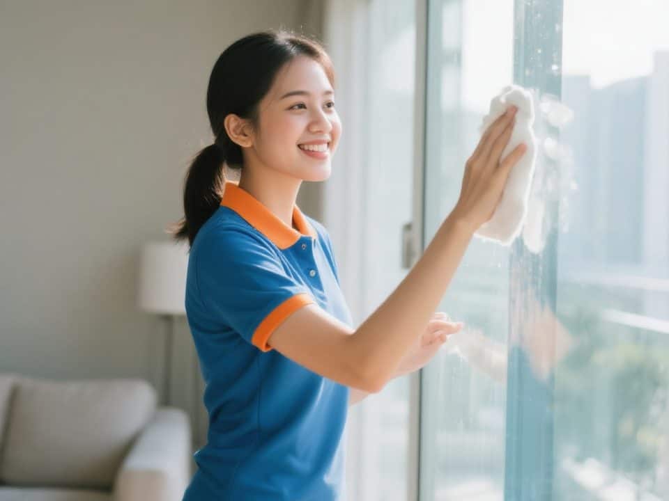 Pleasant part time maid cleaninbg in a modern Singapore condo living room