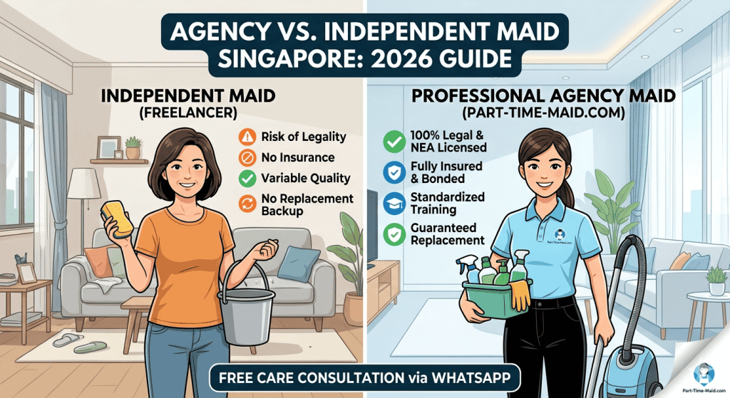 Comparison between professional cleaning agency and independent part-time maid in Singapore