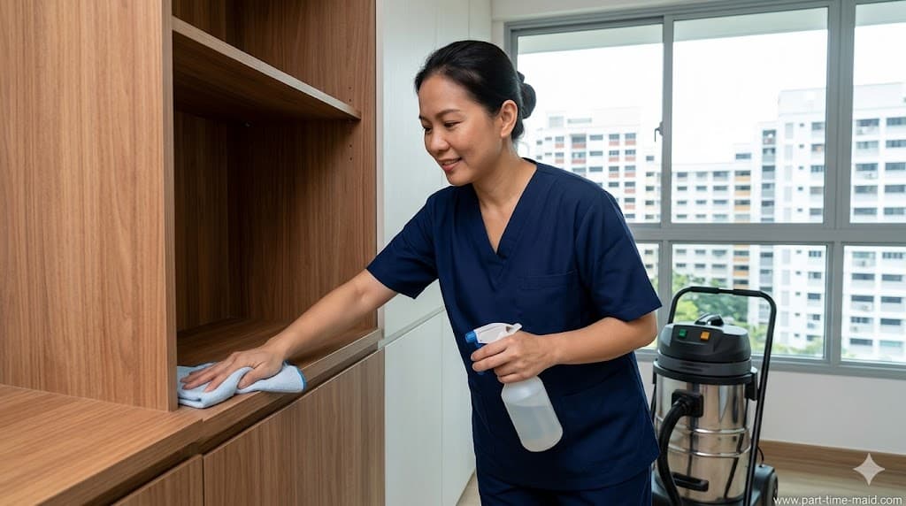 Professional Post-Renovation Cleaning Singapore: A deep clean checklist for BTO, Condo, and Landed property with a single, unique NEA licensed helper at part-time-maid.com.